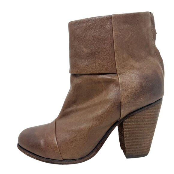 RAG & BONE Newbury Brown Leather Back Zip Ankle Heel Boots Booties size 7 37 - Picture 4 of 11